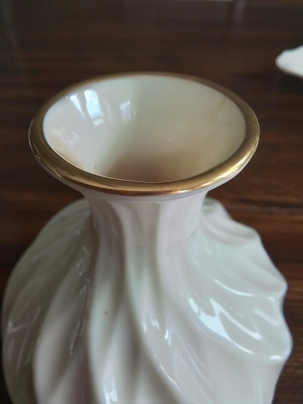 Lenox Cream Swirled Ceramic Vase with Gold Rim